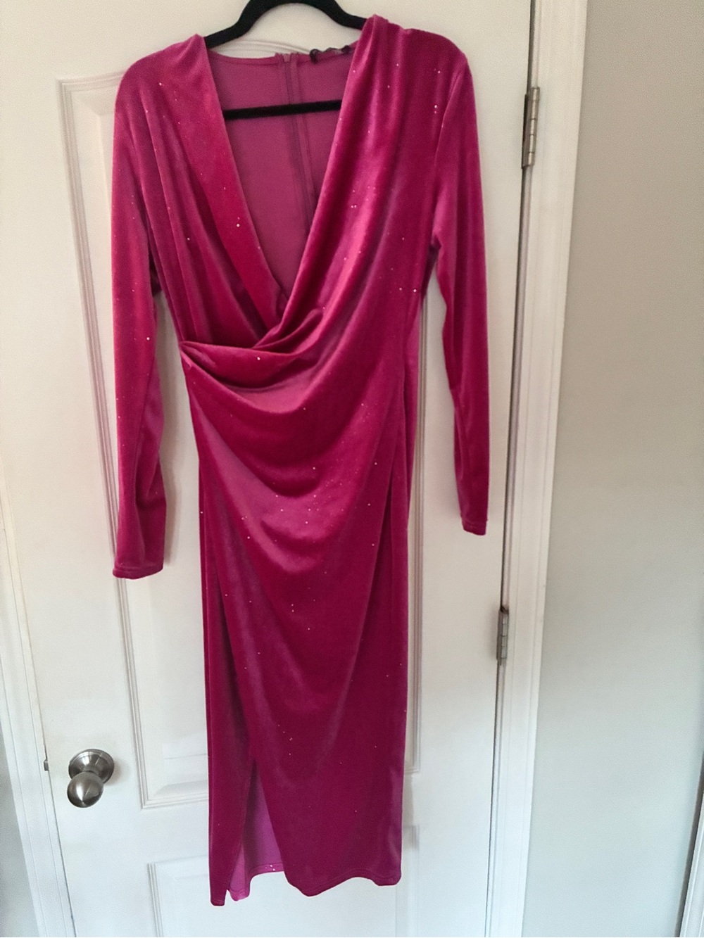 Sparkle Drape-Front Midi Dress in Fuchsia